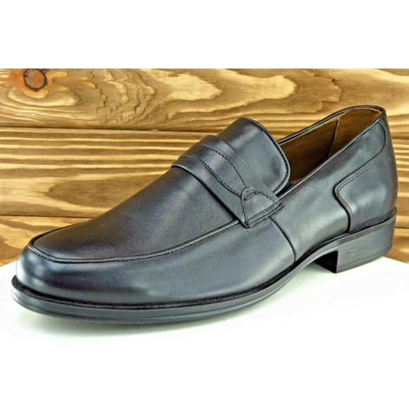 724 Forex Shoes Sz 43 M Almond Toe Black Loafer Leather Men‎ 2538 - Picture 1 of 9